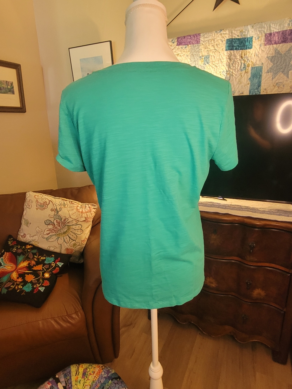 Talbots Teal V-Neck Short Sleeve Tee - Picture 5 of 6